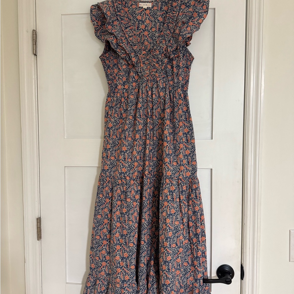 Roller Rabbit Navy and Coral Floral Maxi Dress